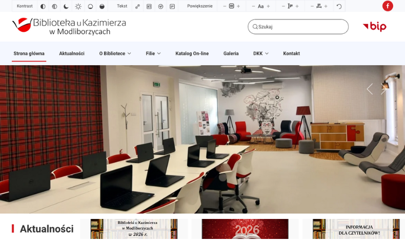 strona internetowa Miejsko-Gminna Biblioteka Publiczna im. Kazimierza Zielińskiego w Modliborzycach